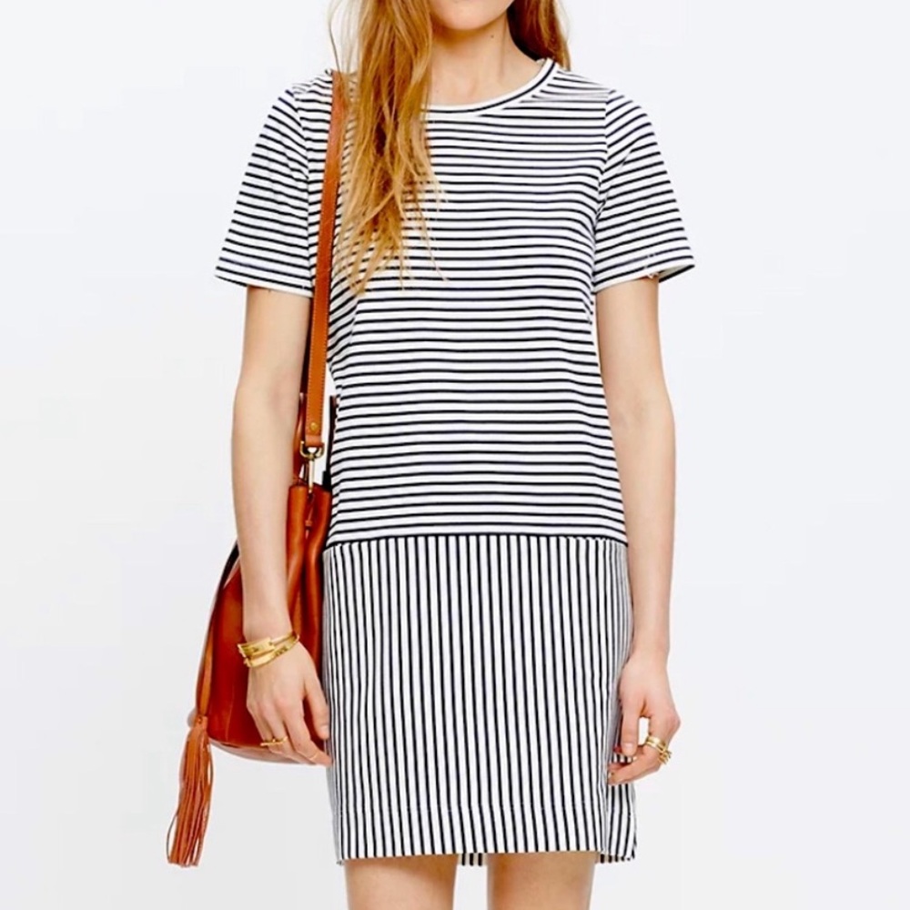 Madewell Women’s Dockside Navy Blue Ivory Striped Cotton Dress size XS